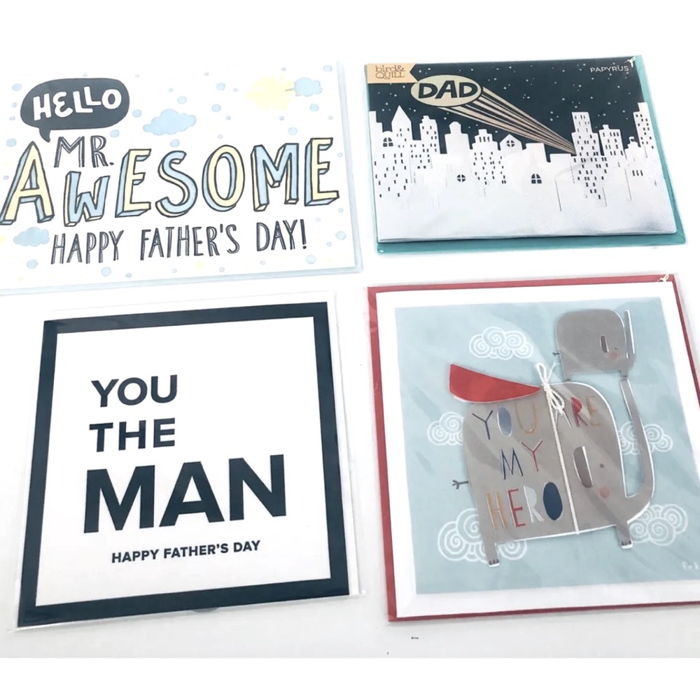 Lot of 4 - PAPYRUS Father’s Day Dad Hero Father Greeting Cards MINT CONDITION